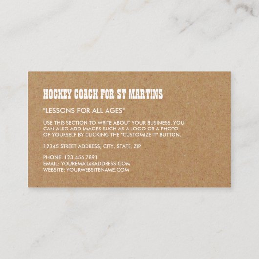 Kraft Paper, hockeyspeler, hockeycoach Visitekaartje (Achterkant)