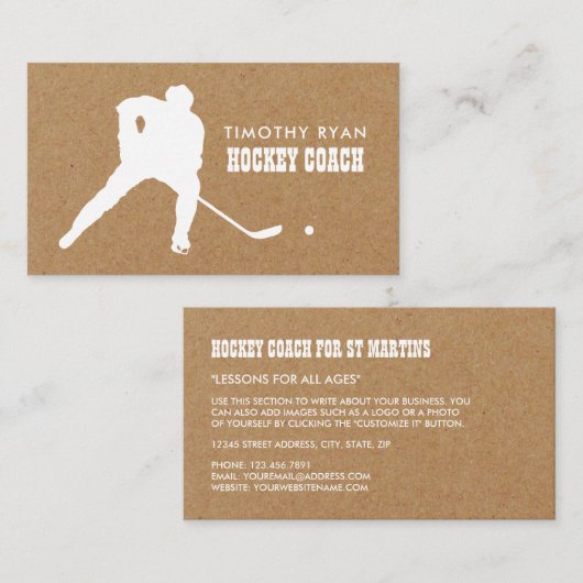 Kraft Paper, hockeyspeler, hockeycoach Visitekaartje (Voorkant / Achterkant)