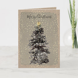 Kraft Paper Holiday Spruce Tree Falling Gold Snow Feestdagen Kaart