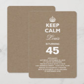 Kraft Paper Keep Calm Funny 40th Birthday Invite Kaart (Voorkant / Achterkant)