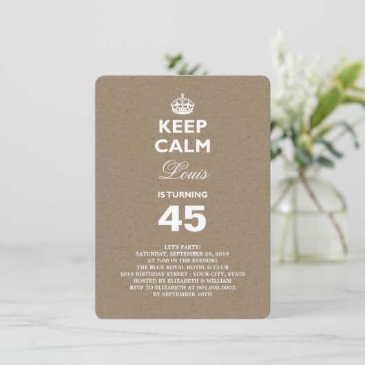 Kraft Paper Keep Calm Funny 40th Birthday Invite Kaart (Staand voorkant)