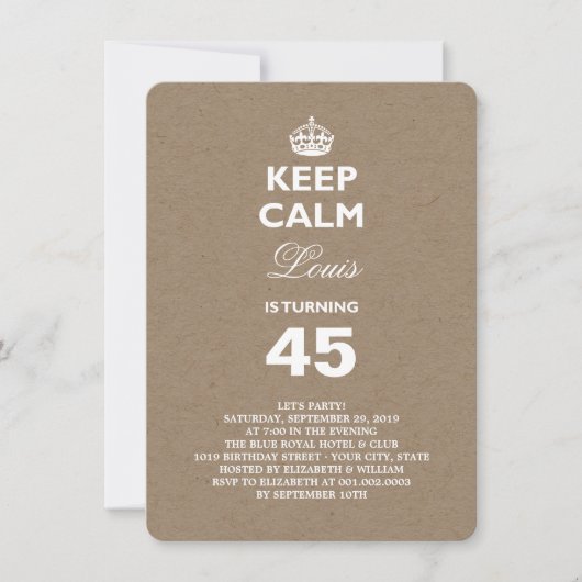 Kraft Paper Keep Calm Funny 40th Birthday Invite Kaart (Voorkant)
