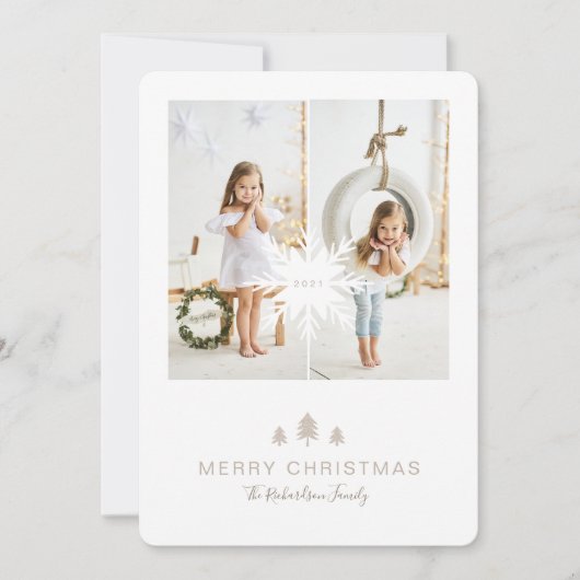 Kraft Paper - kerstboom & Snowflake 2-foto Feestdagenkaart (Voorkant)