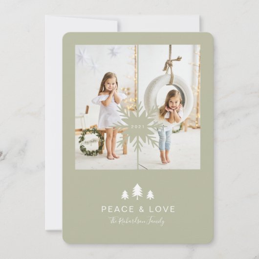 Kraft Paper - kerstboom & Snowflake 2-foto Feestdagenkaart (Voorkant)