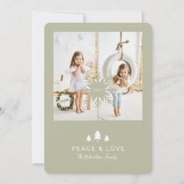 Kraft Paper - kerstboom & Snowflake 2-foto Feestdagenkaart