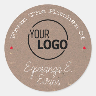 Kraft Paper Logo Signature Sjabloon Red Hearts Ronde Sticker