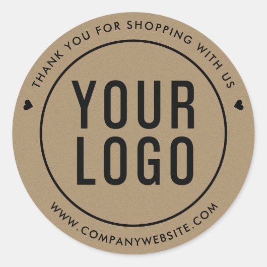 Kraft Paper Look Bedankt Custom Logo Ronde Sticker (Voorkant)