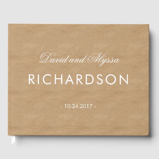 Kraft Paper Look met elegante witte tekst Gastenboek (Voorkant)