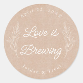 Kraft Paper Love is Brewing Coffee Favor Sticker