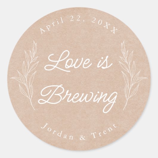 Kraft Paper Love is Brewing Coffee Favor Sticker (Voorkant)