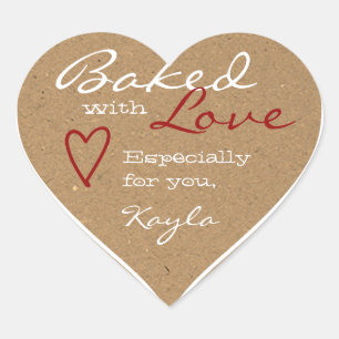 Kraft Paper Made Love Heart Shape Red Heart Brown Hart Sticker