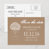 Kraft Paper Mason Jar Flowers Bewaar de datum Aankondigingskaart (Voorkant / Achterkant)