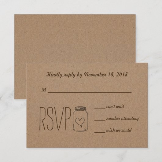 Kraft Paper Mason Jar RSVP (Voorkant / Achterkant)
