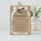 Kraft Paper Mason Jar Two Hearts Wedding RSVP Kaartje (Staand voorkant)