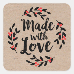 Kraft Paper met liefdeskerst Vierkante Sticker