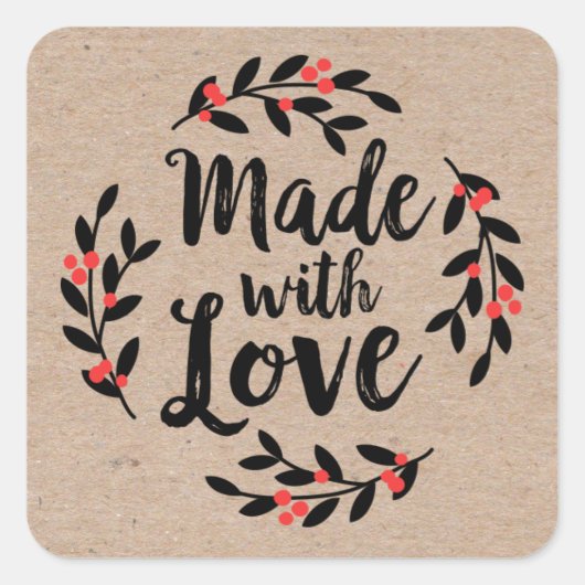 Kraft Paper met liefdeskerst Vierkante Sticker (Voorkant)