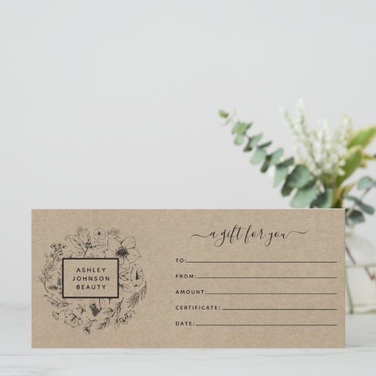 Kraft Paper Modern Botanical Gift Certificate (Staand voorkant)