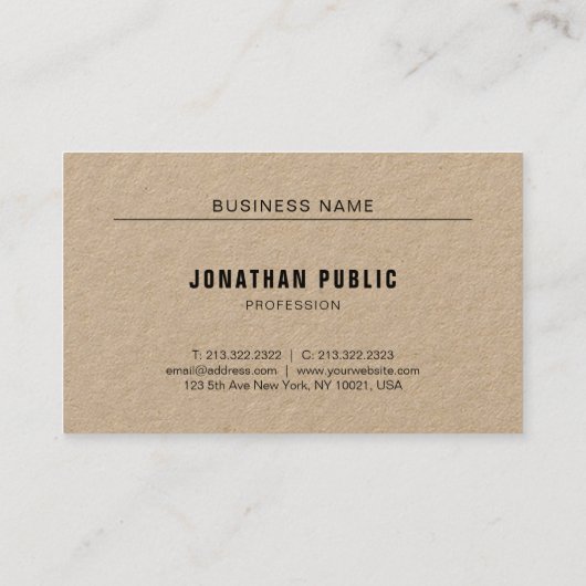Kraft Paper Modern Elegant Eenvoudige Sjabloon Lux Visitekaartje (Achterkant)
