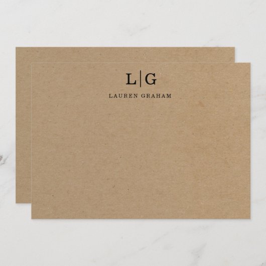 Kraft Paper Monogram Initiaal Notitiekaartje (Voorkant / Achterkant)