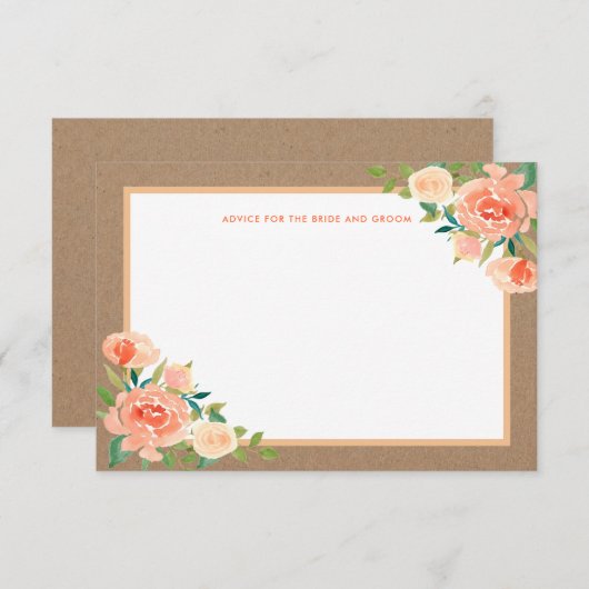 Kraft Paper Peach Florals | Weddenschap Advieskaart (Voorkant / Achterkant)
