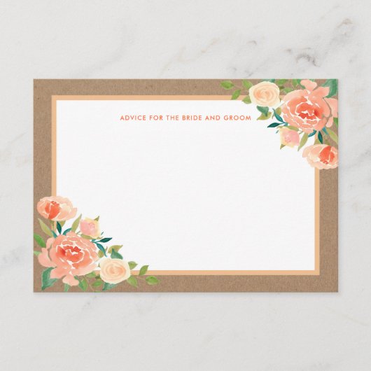 Kraft Paper Peach Florals | Weddenschap Advieskaart (Voorkant)