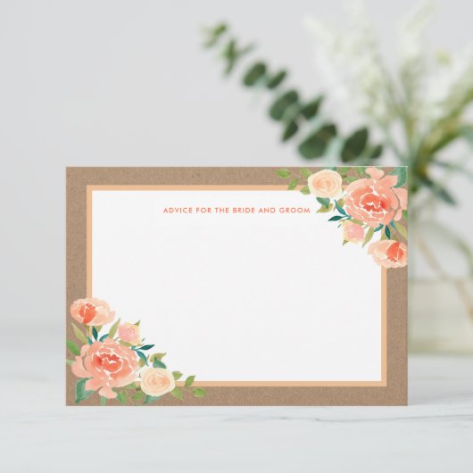 Kraft Paper Peach Florals | Weddenschap Advieskaart (Staand voorkant)