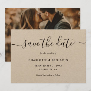 Kraft Paper Photo Wedding Elegant Script Aankondiging