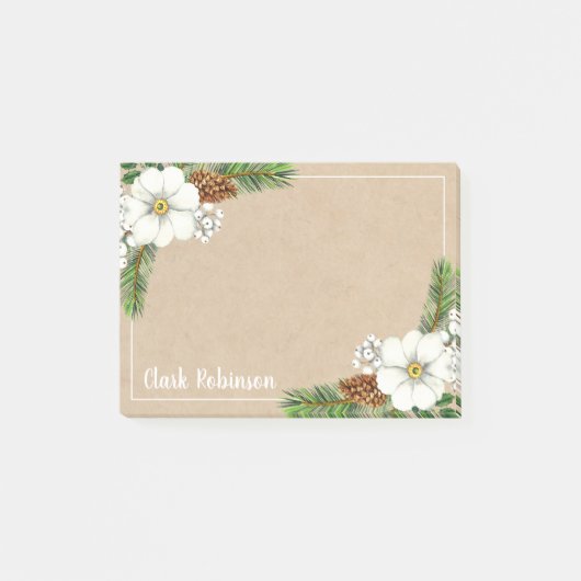 Kraft Paper Pinecone White Floral Post-it® Notes (Voorkant)