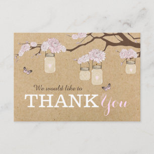 Kraft Paper Pink Dahlia Flower Branch Hartelijk da Bedankkaart