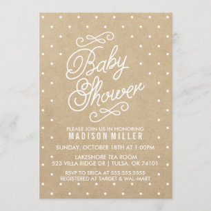 Kraft Paper Polka Dots Baby shower Invitation Kaart