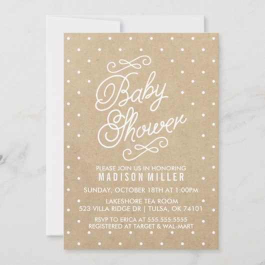 Kraft Paper Polka Dots Baby shower Uitnodiging (Voorkant)