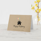 Kraft Paper Real Estate Happy Birthday Realtor Kaart (Gele Bloem)