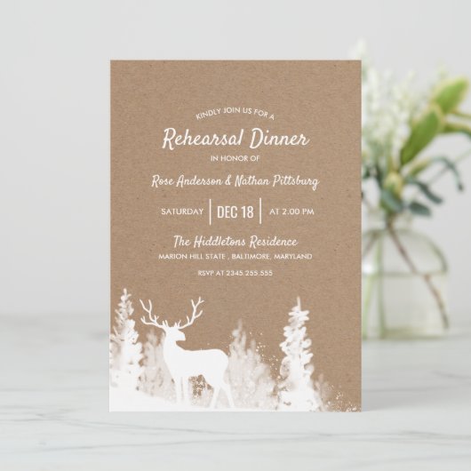 Kraft Paper Reindeer Kerstrepesal Dinner Kaart (Staand voorkant)