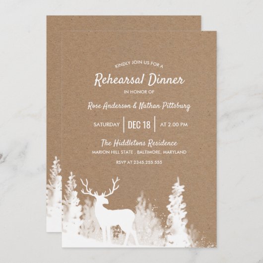 Kraft Paper Reindeer Kerstrepesal Dinner Kaart (Voorkant / Achterkant)