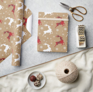 Kraft Paper Reindeer Tartan Red/White ID589 Cadeaupapier