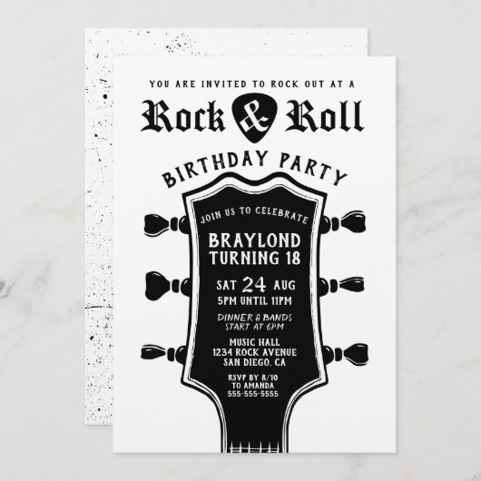 Kraft Paper Rock n Roll Guitar Invitation Kaart (Voorkant / Achterkant)