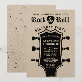 Kraft Paper Rock n Roll Guitar Invitation Kaart