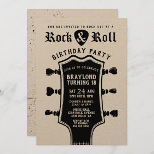 Kraft Paper Rock n Roll Guitar Invitation Kaart