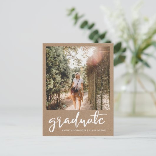 Kraft Paper Rustic Afstuderen sparen de Datum Foto Briefkaart (Staand voorkant)