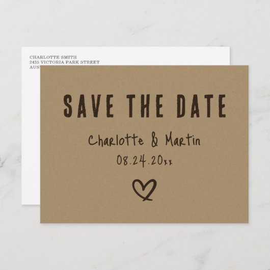 Kraft Paper Rustic country Wedding Save the Date Briefkaart (Voorkant / Achterkant)