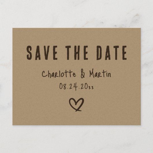 Kraft Paper Rustic country Wedding Save the Date Briefkaart (Voorkant)