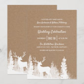Kraft Paper Rustic Reindeer Kerstbruiloft Kaart (Voorkant / Achterkant)