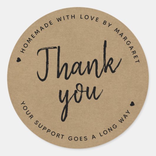 Kraft Paper Rustic Script Dank u Ronde Sticker (Voorkant)
