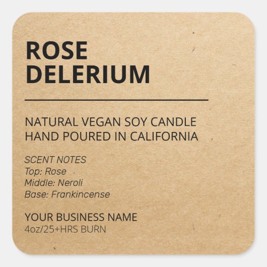 Kraft Paper Scent Notes Candle Product Labels (Voorkant)