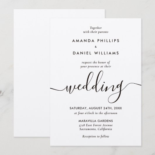 Kraft Paper Script Wedding Kaart (Voorkant / Achterkant)