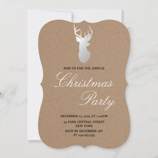 Kraft Paper Silver Antler Rustiek Kerstfeest Kaart (Voorkant)