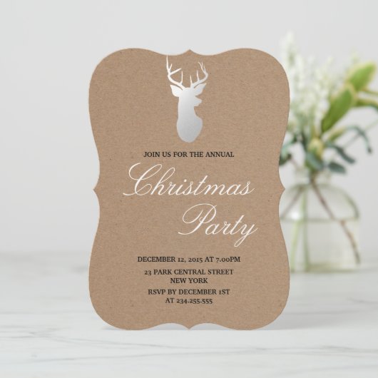 Kraft Paper Silver Antler Rustiek Kerstfeest Kaart (Staand voorkant)