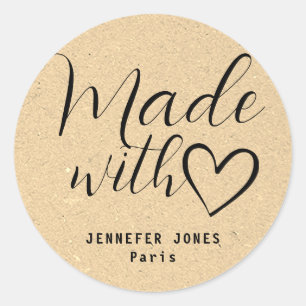 Kraft Paper Simple Minimalist met Love Heart Ronde Sticker