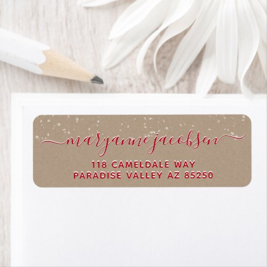 Kraft Paper Sneeuwscript Winter Return Address Etiket (Insitu)