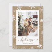 Kraft Paper Snowflake Foto Geloven Feestdagenkaart (Voorkant)